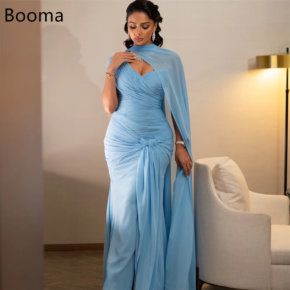 Booma حورية البحر قبالة الكتف الطية الأزرق الشيفون فساتين السهرة فساتين رسمية طويلة للنساء فساتين حفلات أنيقة مخصص