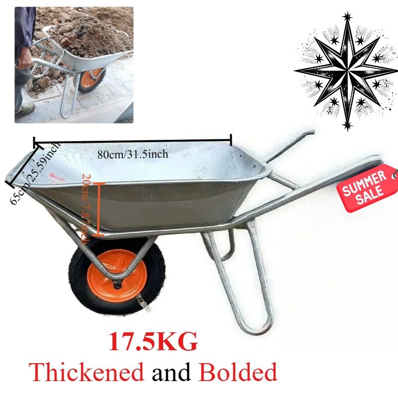 Heavy-Duty Single-Wheel Wheelbarrow - Thickened Farm  Construction Cart for Sand Gravel  Produce Vehicles