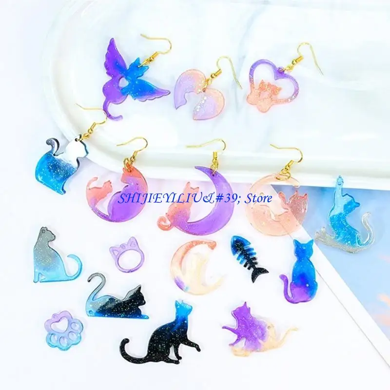 

E21F Creative Pendant Molds Earrings Silicone Mold Cats Daily Wear Jewelry Molds