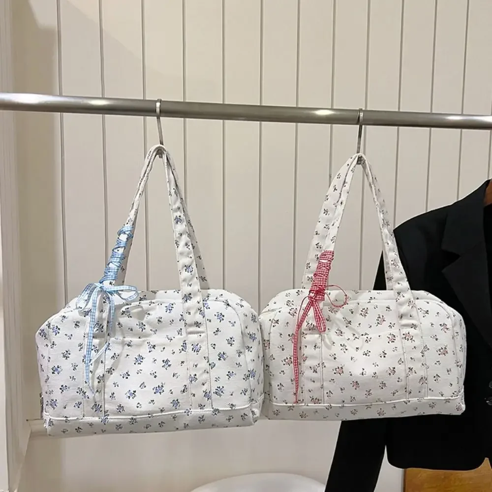 

Простая холщовая дорожная спортивная сумка с цветочным принтом, большая вместительная сумка на плечо для женщин