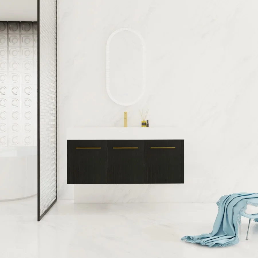 

48 Inch WallMounted Bathroom Vanity with Sink Thick Edged Resin Basin KDPackage