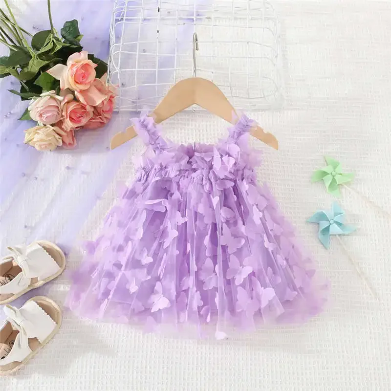 (0-3 Years Old) Summer Baby Girl with A Net Full of Butterflies, Suspender Dress, Cute Princess Dress Girl