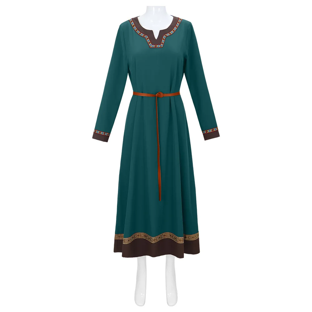 Vestido viking medieval feminino halloween renascentista campo quatro lados estilo étnico vestido médio