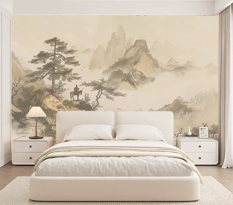 Customized Size Mural Vintage Chinese Hand Drawn Pine Tree Landscape Wallpaper Home Decoration Living Room Bedroom 3d Wallpaper