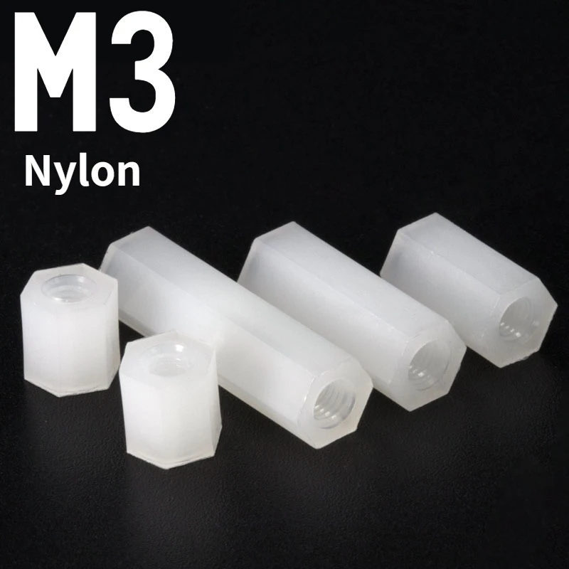 M3 White Nylon Hexagonal Two-way Isolation Column, Bi-Directional Plastic Separation Column Length: 5-15mm