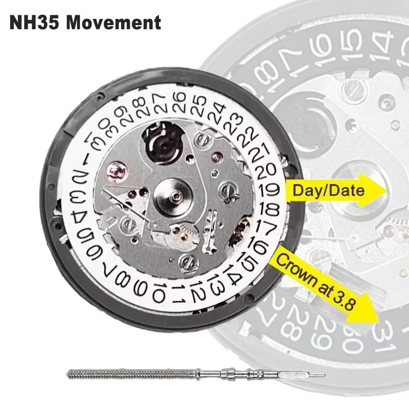 Original NH35 Movement Crown At 3.8 3 6 Nh35A with Date Automatic Mechanical High Accuracy Watch Dial Mods Set Repair Watchmaker