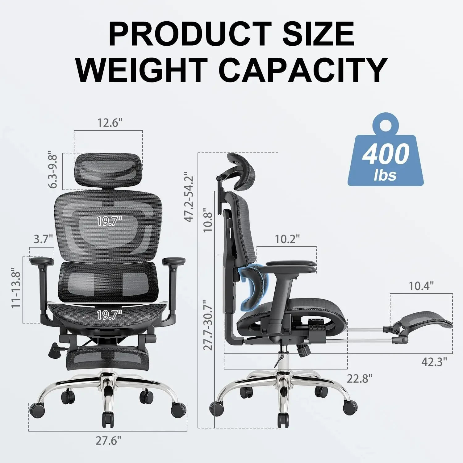 Office Chair, Adaptive Lumbar Support, SGS Class 4 Gas Clylinder 400 LBS Capacity，3D Headrest & Armrest and Retractable Footrest