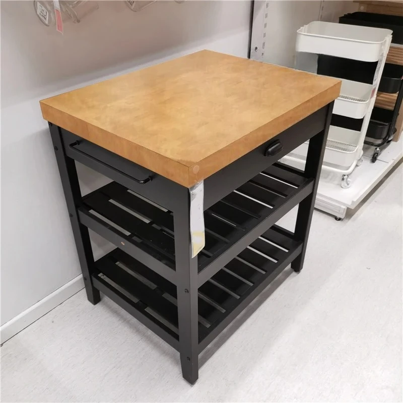 Open kitchen, island platform, single integrated household solid wood dining side table, movable cooking table