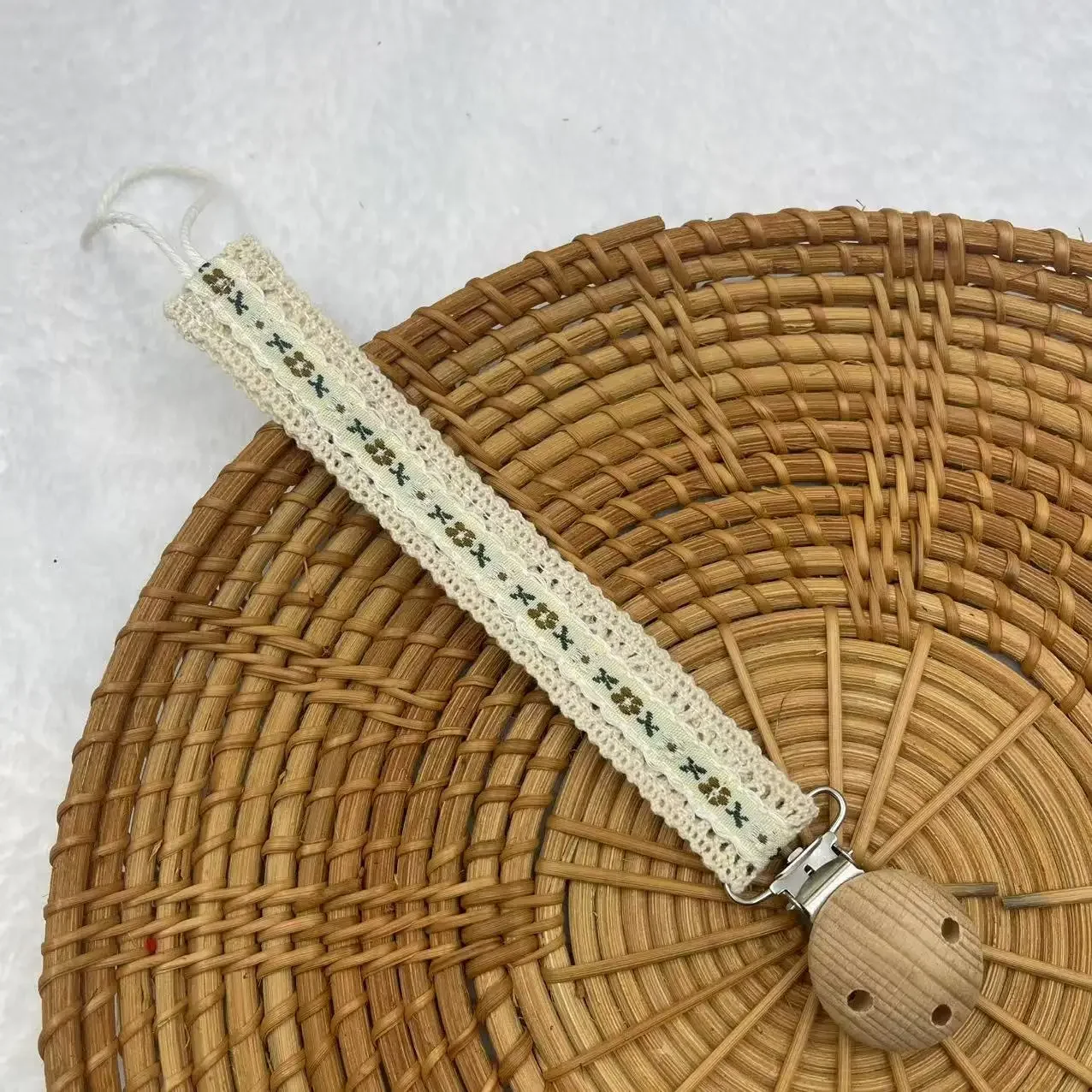 Houten Baby Fopspeenketting Leuke Bloemenprint Dummy Tepelhouder Guard Bijtring Hanger Babyaccessoires