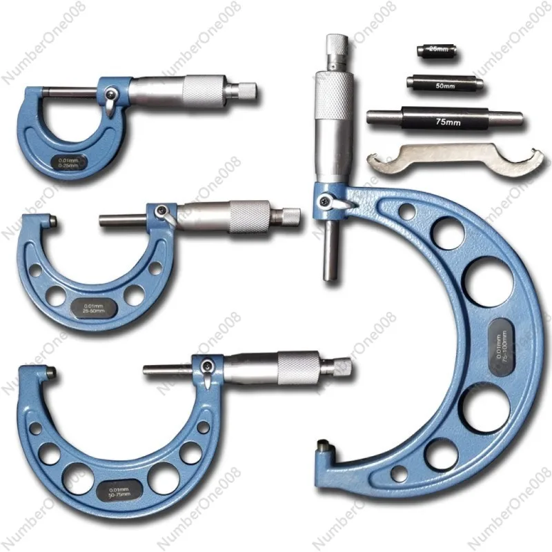 Outer Diameter Micrometer Set, Spiral Micrometer 4-piece Set, Mechanical Micrometer Outer Diameter Measurement 0-100mm