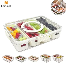 Leeseph Divided Serving Tray with Lid, Portable Snack Containers Snackle Box, Food Organizer for Travel, Party, Picnic, Beach