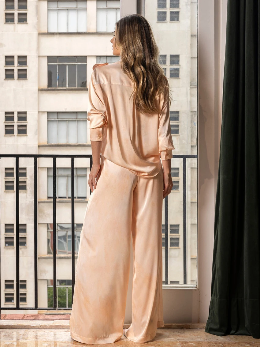 Marthaqiqi Loose Female Nightgowns 2 Piece Set Long Sleeve Nightwear Turn-Down Collar Sleepwear Pants Casual Women Pajamas Suits