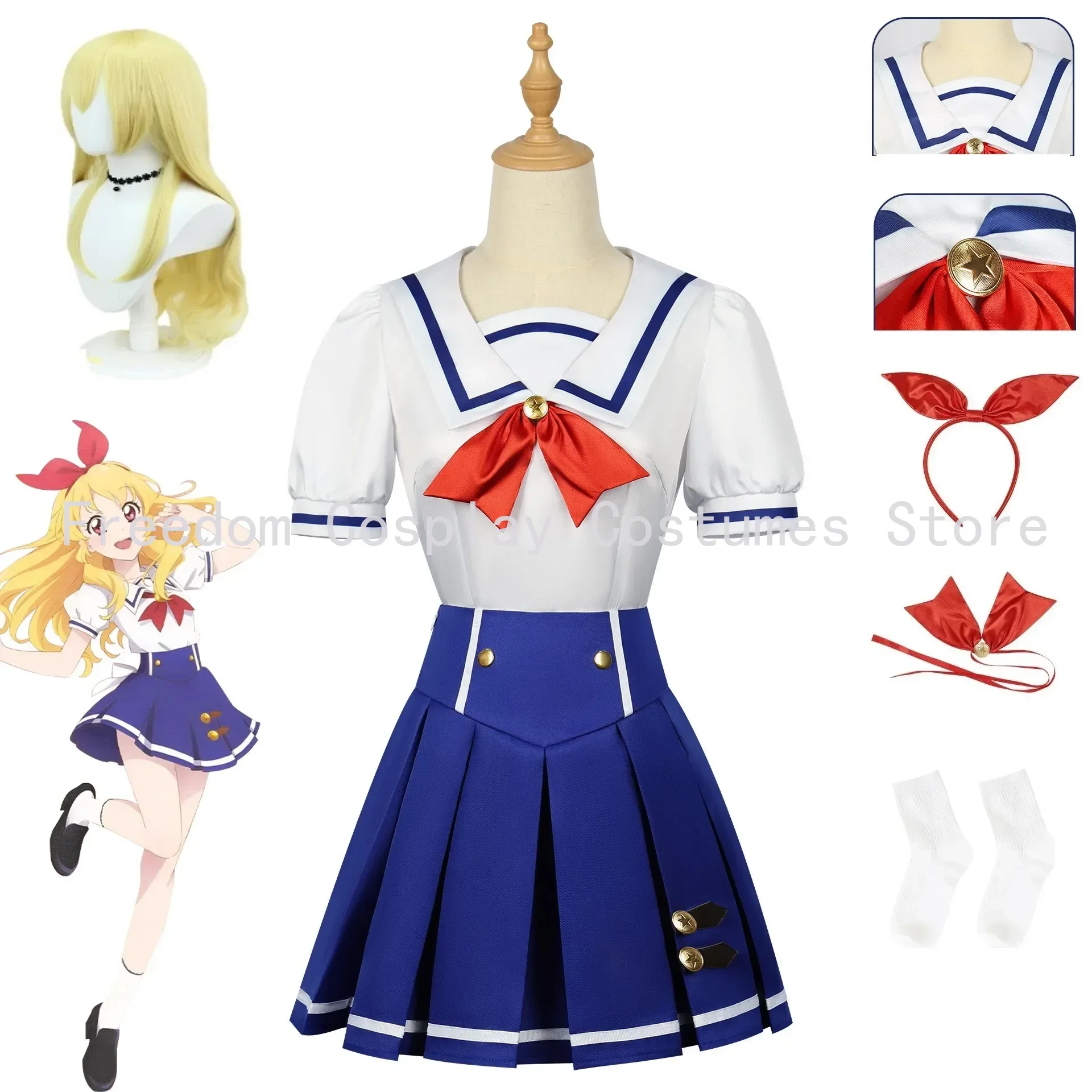 

Anime Kanzaki Mizuki Cosplay Game Aikatsu Costume Lolita wig Dress Summer Campus Uniform Halloween Carnival Role Party Set