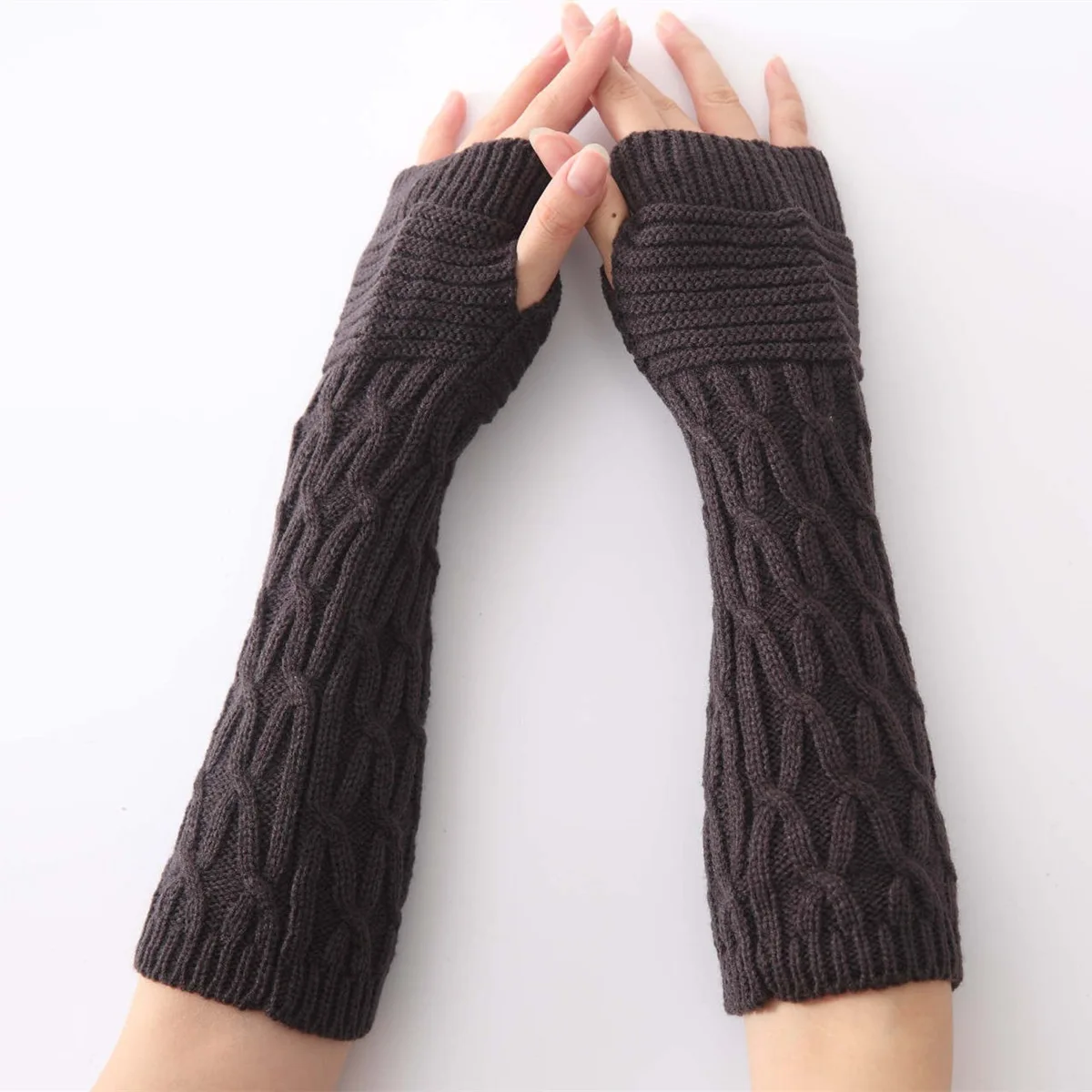 Vrouwen Meisje Arm Warmer Winter Herfst Mode Gehaakte Arm Mouw Bladeren Gebreide Mitten Duim Gat Vingerloze Handschoen Pols Warmer