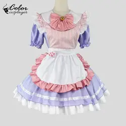 Color Cosplayer Purple Lolita Anime Cosplay Costume Maid Dress with Apron Lace Women Lolita Suit Servant European Clothing