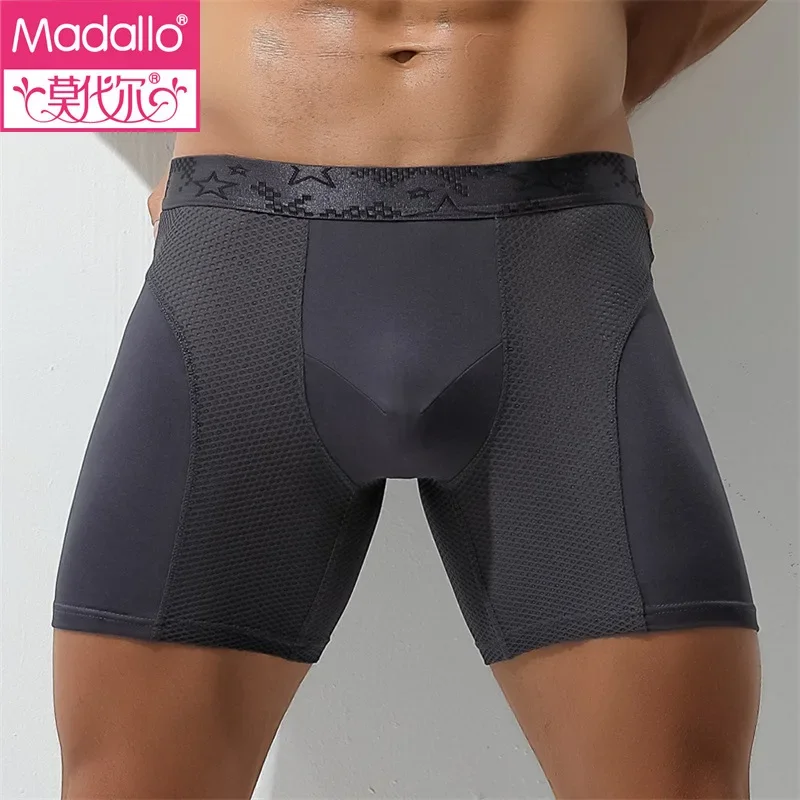 Men Fashion Leg Trunks Youth Modal Lengthened Sports Training Panties Running Cycling Youth Mesh Breathable Elastic Boxer Shorts