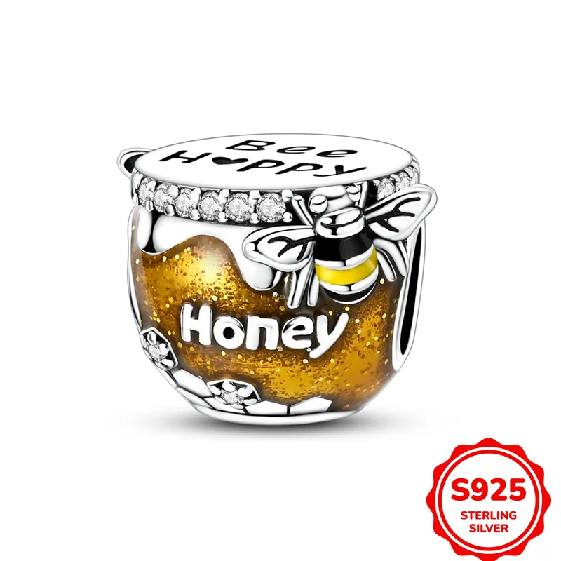 

100% 925 Sterling Silver Charms Beads Beaded Honey Jars Charms Fit Original Bracelet DIY Women Jewelry Gift