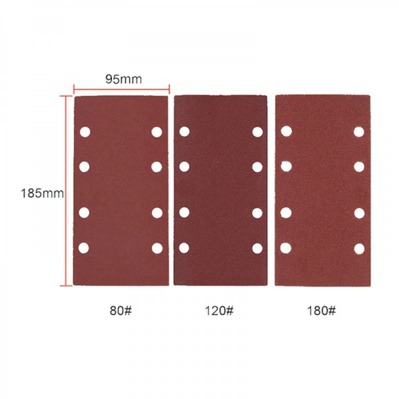 30 Pcs Sanding Pads, Sanding Paper Hook And Loop Sand Sheet 95X185mm Punched 8 Holes Grits 80/120/180 Fit Sheet