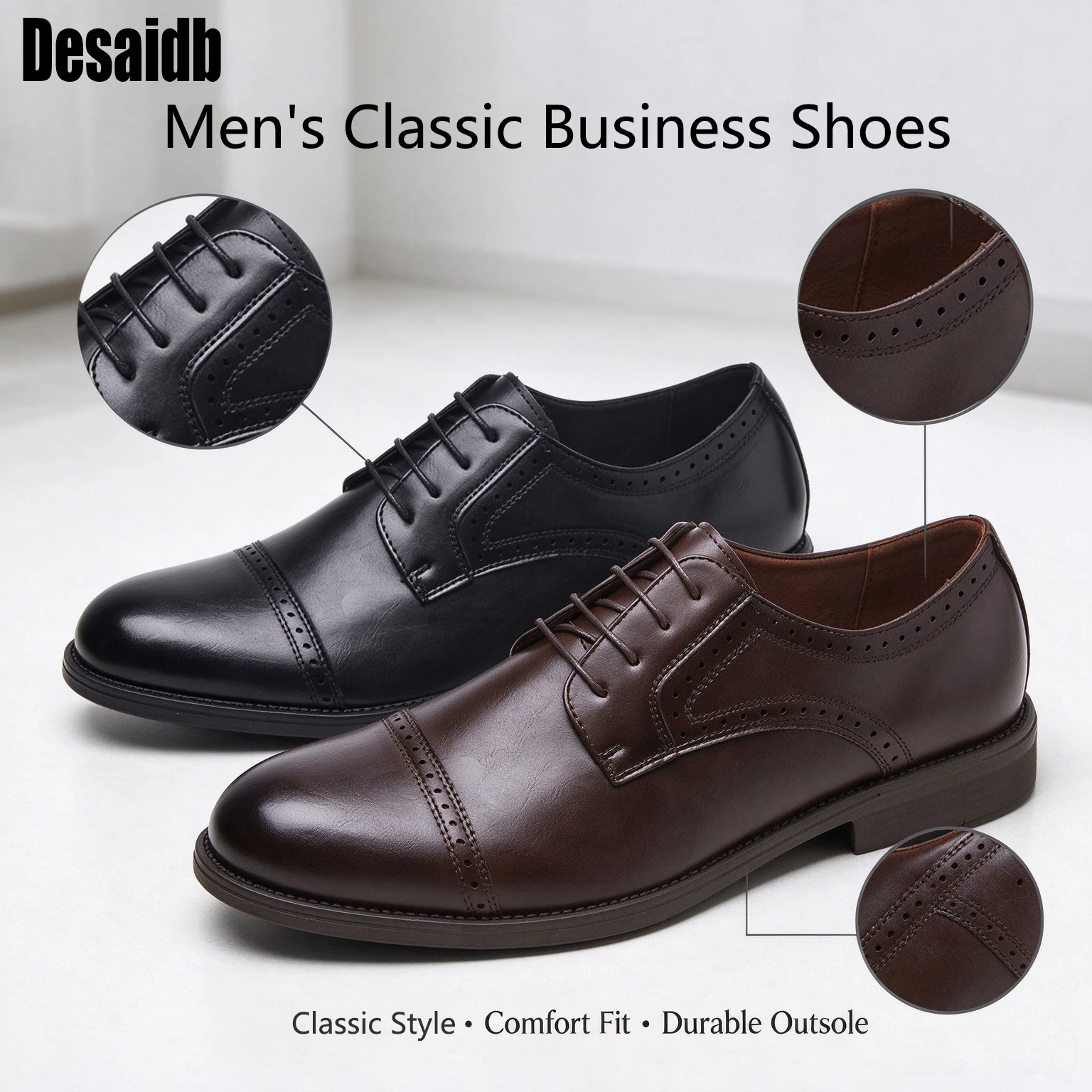 New Men's Business Lace-Up Oxford Shoes, Classic Round Toe Solid Color Premium Leather Dress Shoes, Comfortable for All Seasons