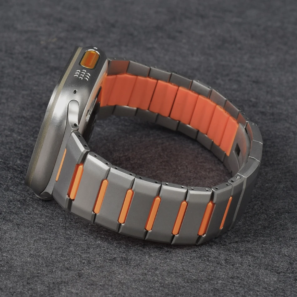 Curved Stainless Steel Silicone Strap For Apple Watch Ultra 49/46/45/44/42/41/40/38mm Band For Iwatch Series 12 11 10 9 8 7 6 SE
