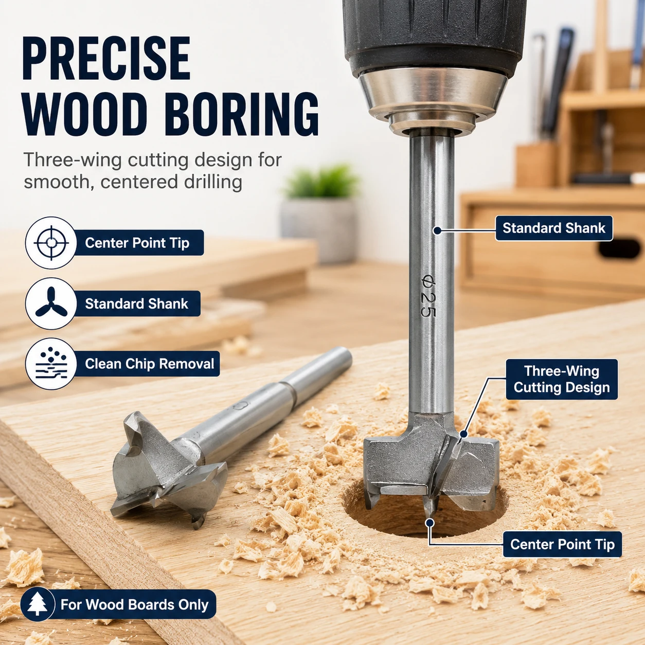 10-100mm Carbide Tipped Forstner Bit Single Wood Hole Cutter Self Centering Tip Carpentry Furniture Drilling Accessory - view 5