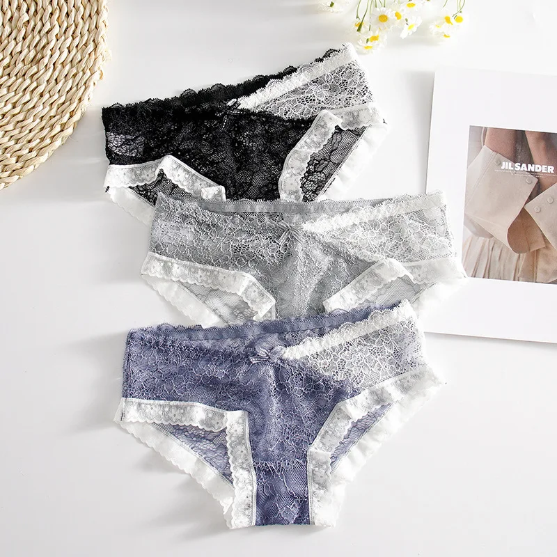 

Japanese Lace Panties Cotton Crotch Sexy Lingerie Breathable Hollow Briefs Thin Low-Rise Ladies Lace Underwear Women's Intimates