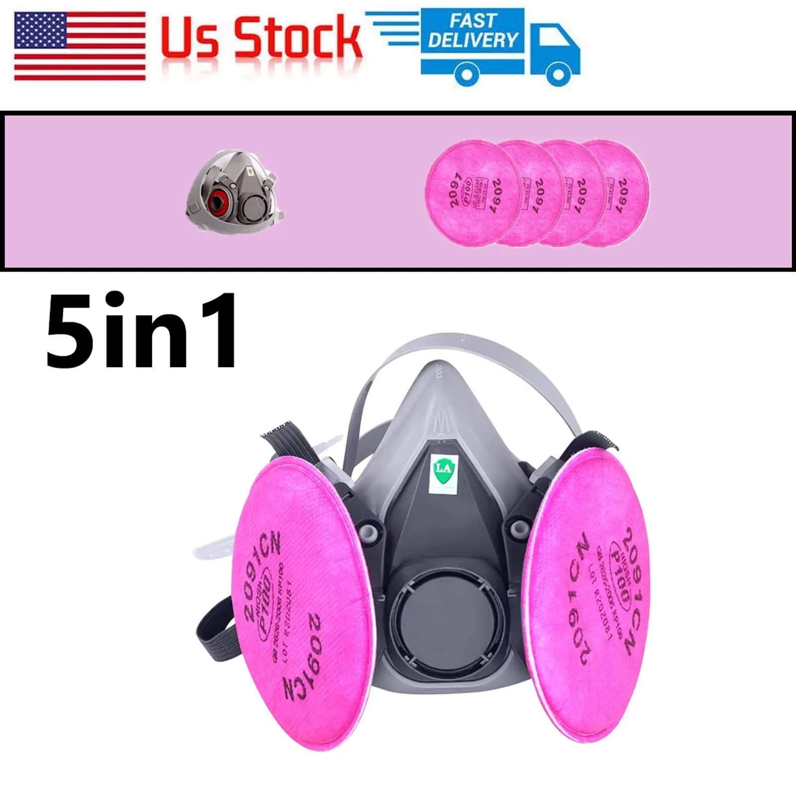 Mascarilla de Media Cara 5 en 1 6200, Respirador contra Polvo y Gases, Equipo de Protección Industrial para Pintura en Aerosol, Vapores Químicos y Orgánicos con Filtros