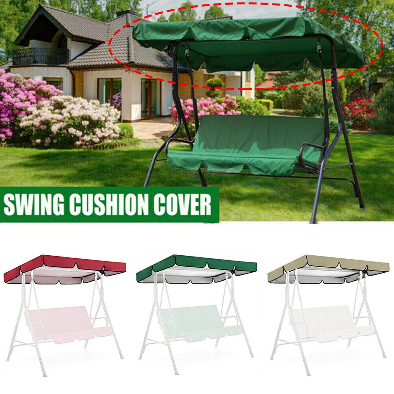 Patio Swing Canopy Replacement Dustproof Outdoor Garden Furniture Covers Swing Seat Top Cover for Yard Garden Swing Porch Seat