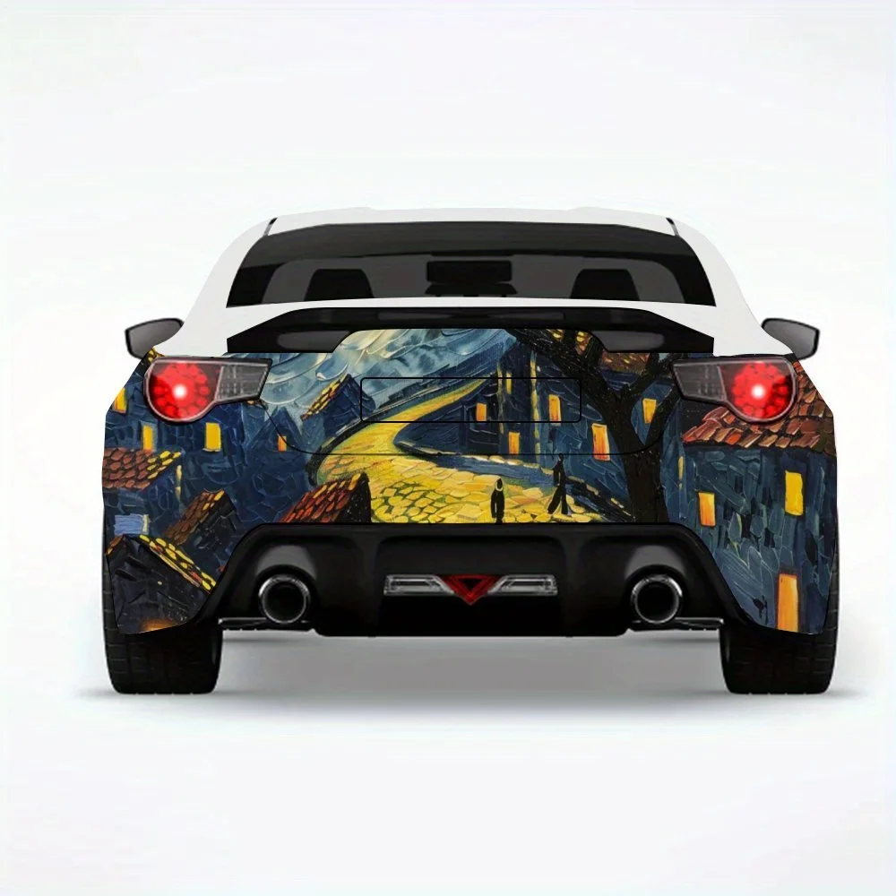 

Van Gogh - Style Night Town Car Sticker,Vinyl Decal for Car Rear, Waterproof Self-Adhesive Vinyl Stickers for Vehicle Tail and B