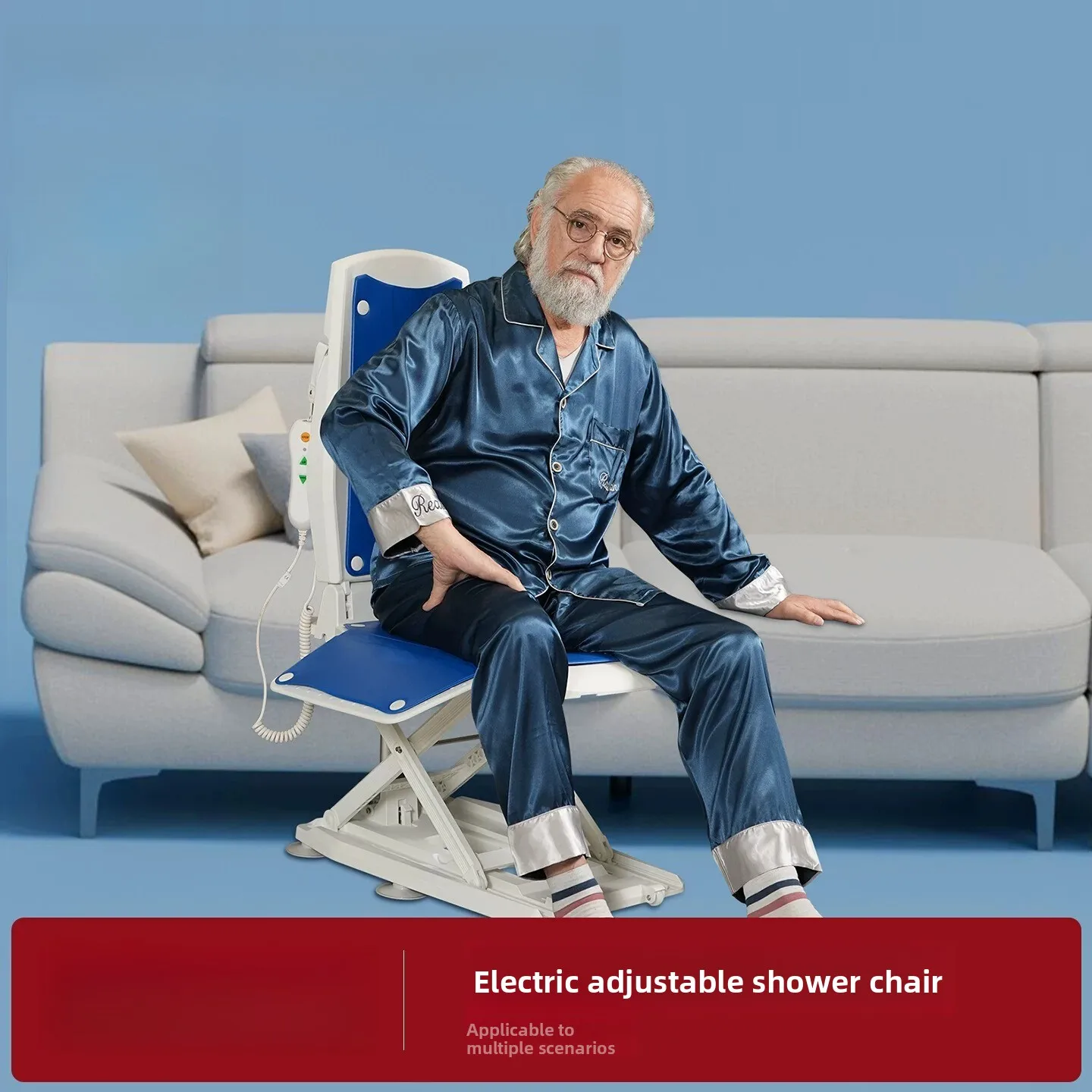 Height Adjustable Electric Lifting Transfer Chair, Wheeled Mobility Aid Chair with Remote Control for Patient Transfer