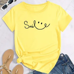 Summer Fashion T-shirt Clothing Round Neck Loose Short Sleeved Facial Print Micro Elastic Clothing Women's Party T-shirt