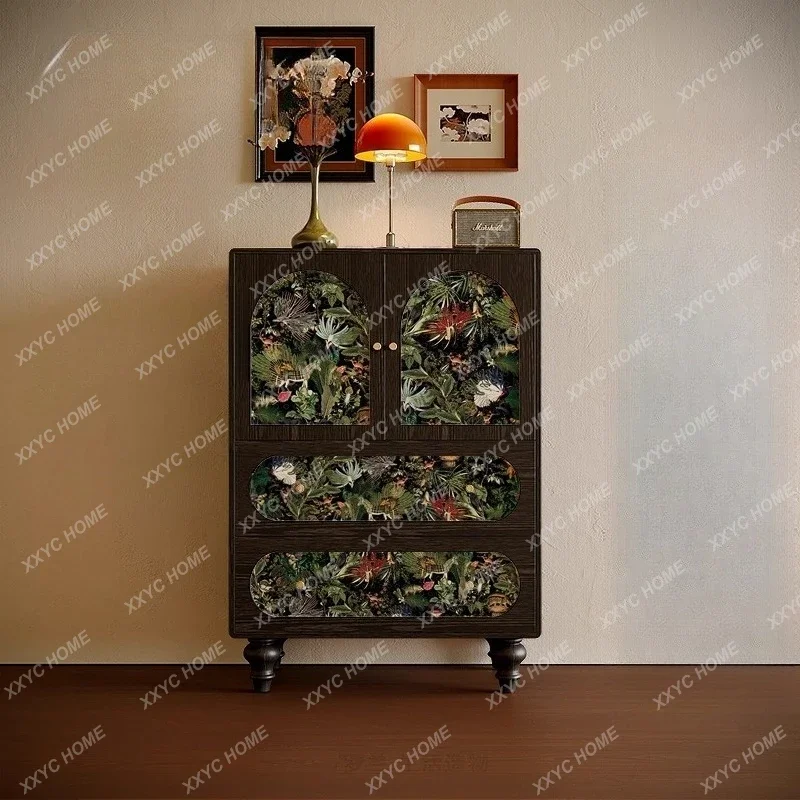 

Y Vintage Green Solid Wood Chest of Drawers Living Room Corner Arc Storage Sideboard