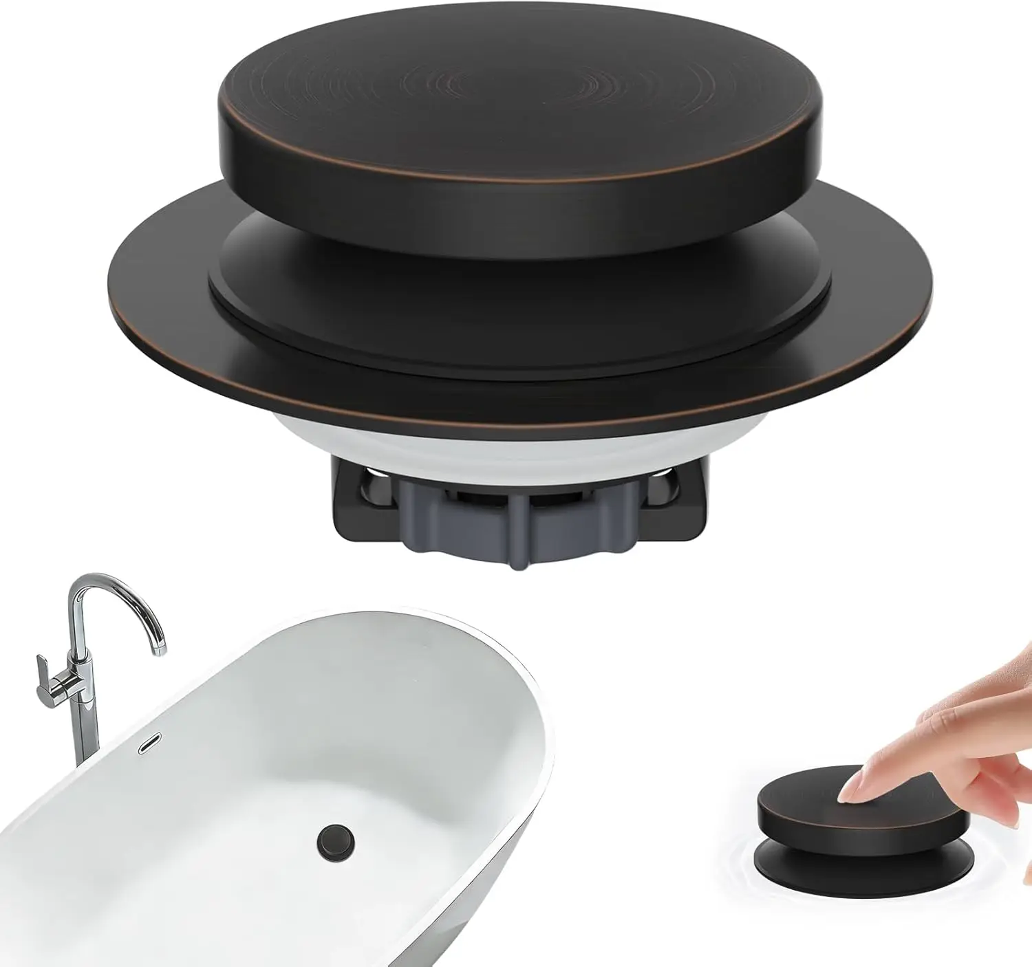 

3-in-1 Metal Bathtub Drain Stopper, Universal Pop Up Tub Stopper with Hair Catcher, Removable Filter Basket for 1.5-2.4 inch