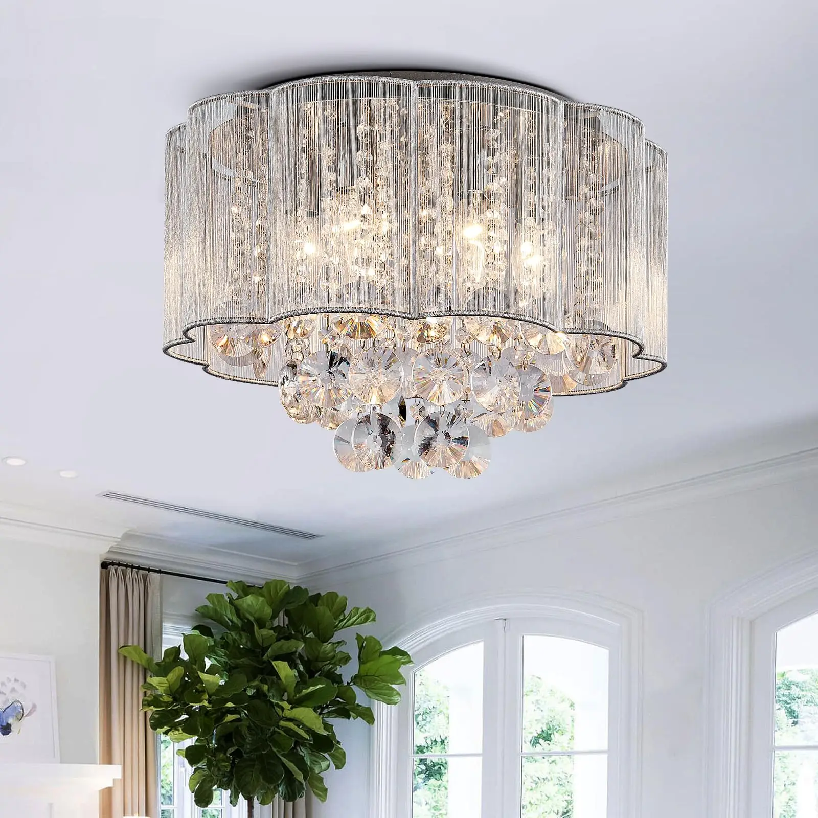 

Modern Crystal Chandelier Lighting Ceiling Flush Mount LED Light Fixture for Dining Room Bathroom Bedroom Living Room 6 E14