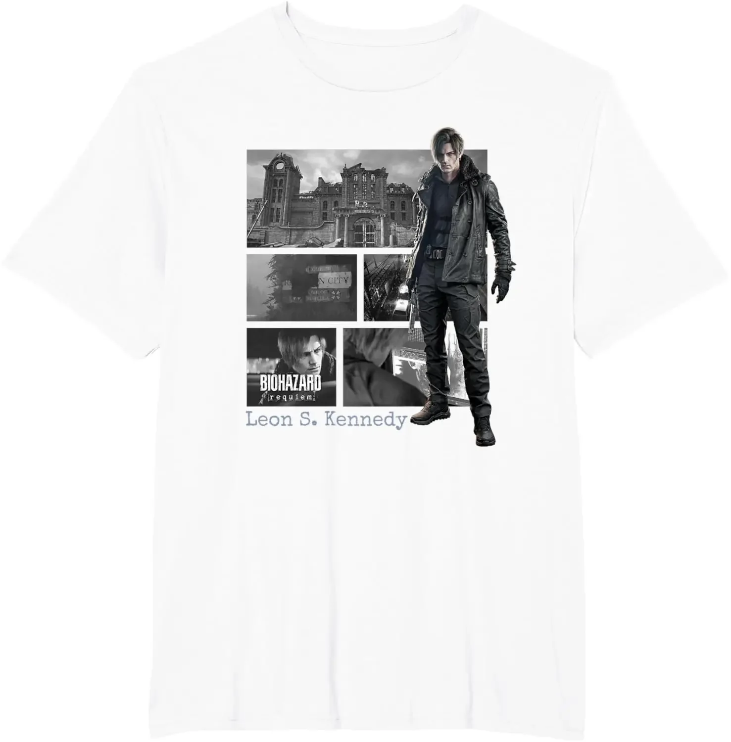 Resident Evil Leon S. Kennedy Requiem T-Shirt RE4 Remake Style Zombie Killer Raccoon City Survivor Horror Game Merchandise
