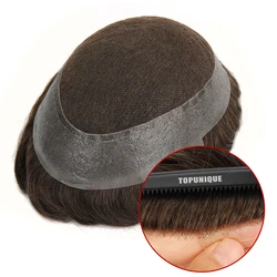 Topunique Men Toupee Human Hair Replacement System Protesis Capilar Hombre Mens Hair Piece Human Hair System Toupee