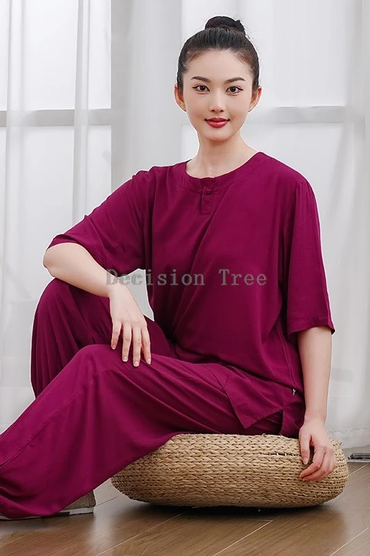 

2025: костюмы для йоги дзен из хлопка и льна в китайском стиле, женские костюмы дзен, свободный комплект брюк в стиле ретро с круглым воротником и половиной рукавов