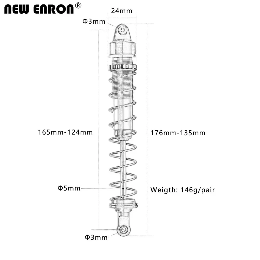 NEW ENRON #102365 5MM 2/4Pcs Aluminum Oil-filled Shock Absorber Damper 165MM for RC Car HPI 1/8 SAVAGE FLUX HP X XL 4.6 5.9 A720