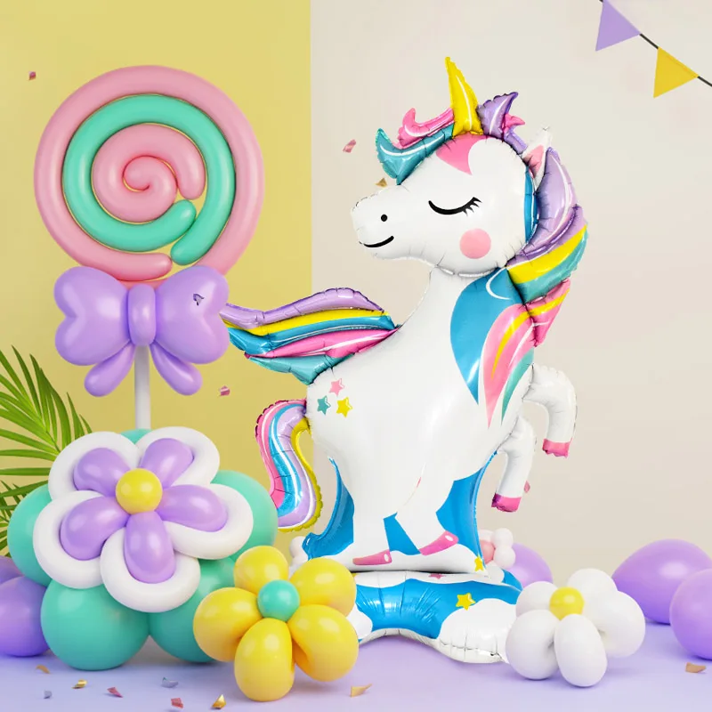 4D Large Cartoon Standing Unicorn Foil Balloons for Birthday Party Decorations Baby Shower Rainbow Unicorn Balloon Kids Gift