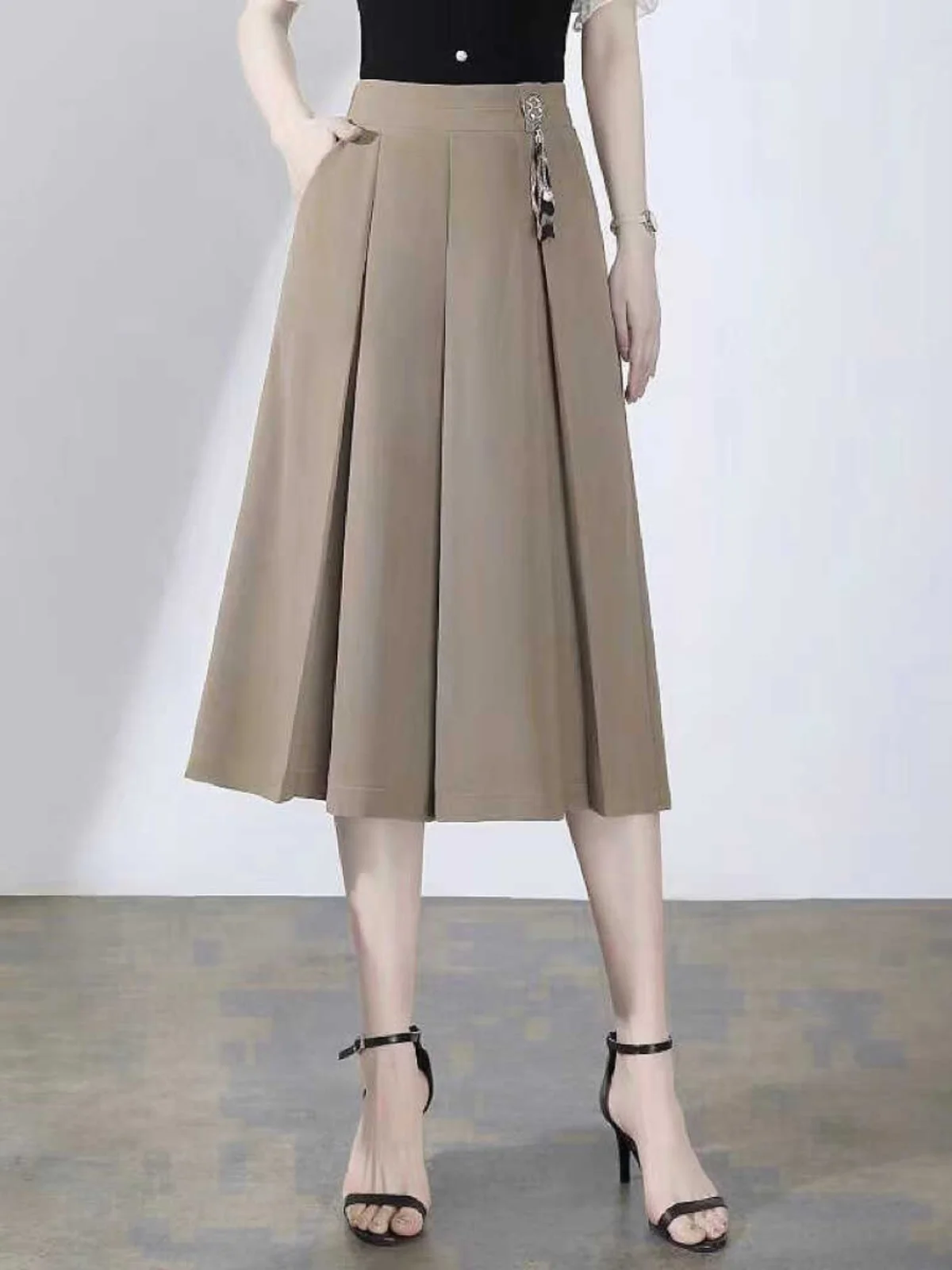 

Женские летние тонкие брюки с высокой талией и широкими штанинами из ледяного шелка и шифона, повседневные, для женщин среднего возраста