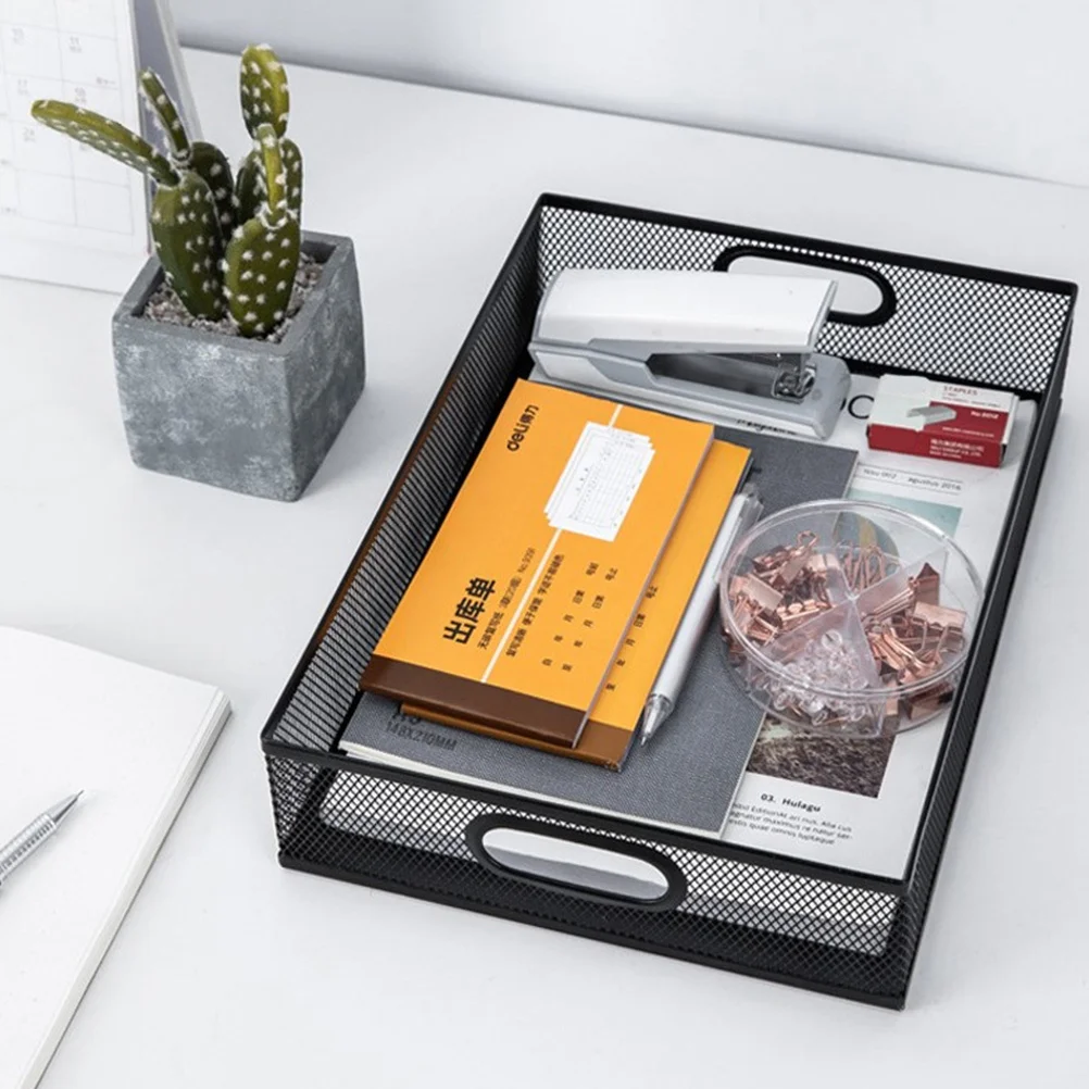

1Pcs Metal File Basket Desktop Storage Box Black Premium Iron Sundries Holder Office Organizer Tray for Home Office