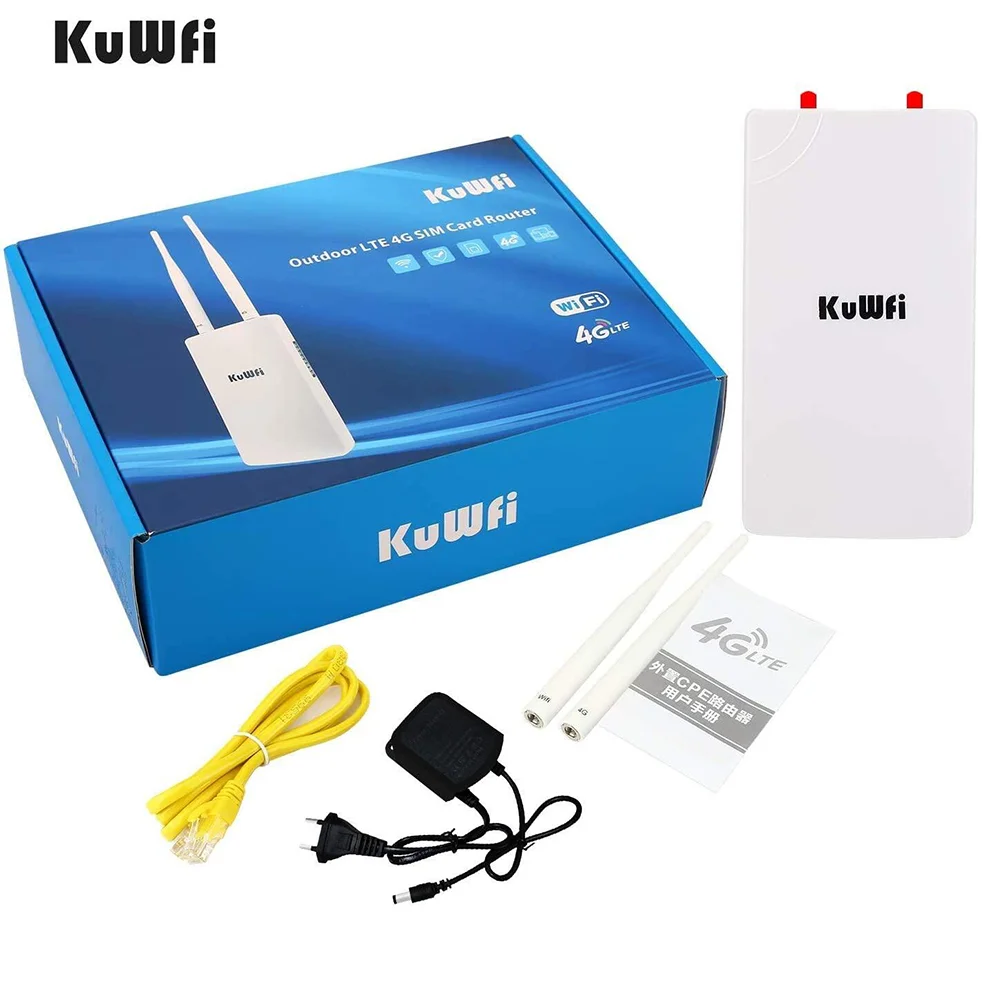 KuWFi 4G LTE Wireless Router 150Mbps CAT4 Outdoor Waterproof Wifi Router With Sim Card Slot 360-Degree Antennas For IP Camera