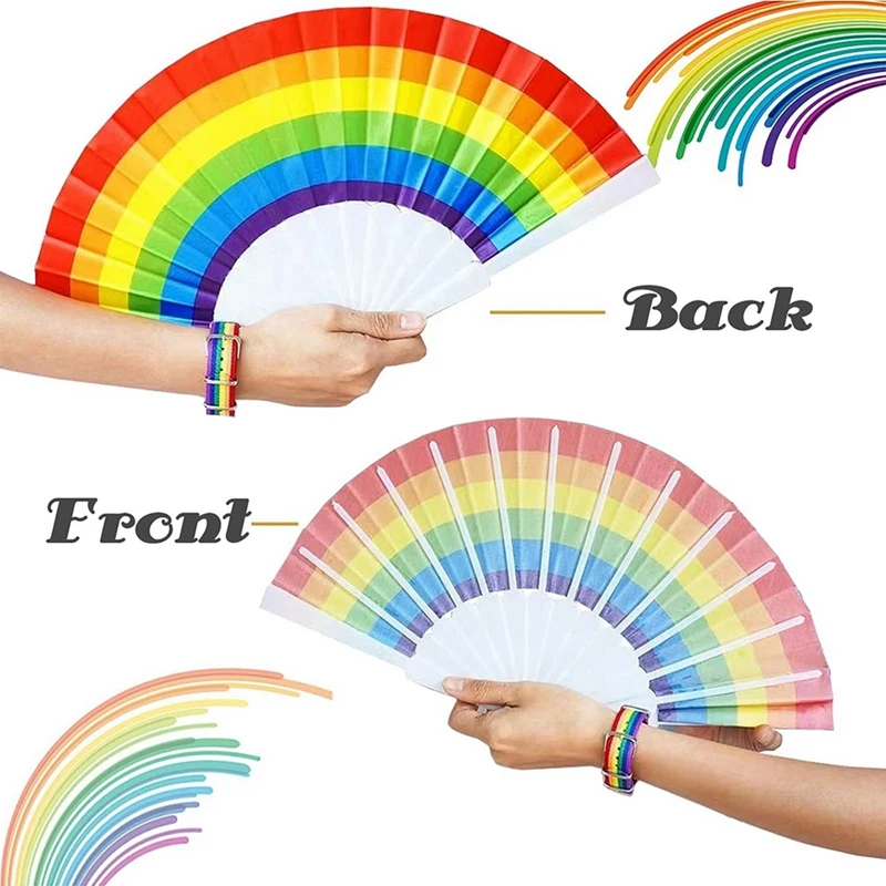 30X kipas pelangi kebanggaan lipat kipas genggam aksesori Gay Pride Aksesori pelangi dekorasi Pride bulan