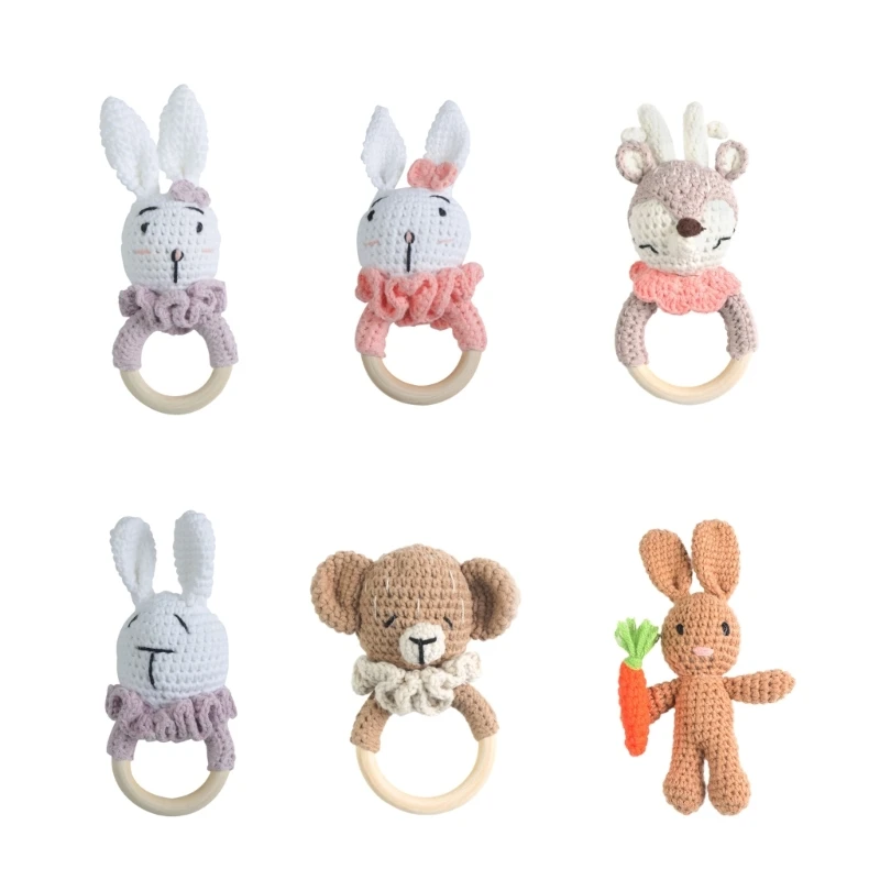 

Crochet Animal Baby Rattle Toy Handhold Teething Rings Handwoven Rabbit/Bear Music Mobile Teether Newborns Shower Gift