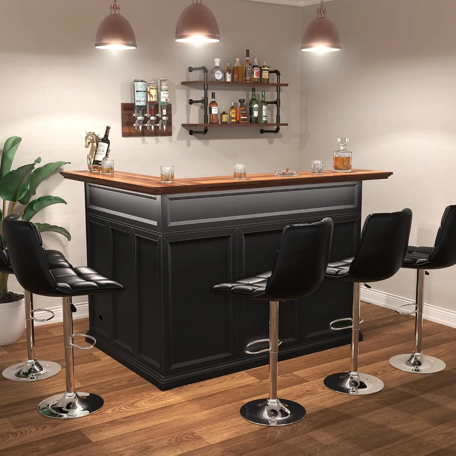 L-Shaped Home Bar Cabinet with Fridge Space, Oversized Basement Bar | Basement & Man Cave Bar, Seats 5+ Guests,, Customized - view 6