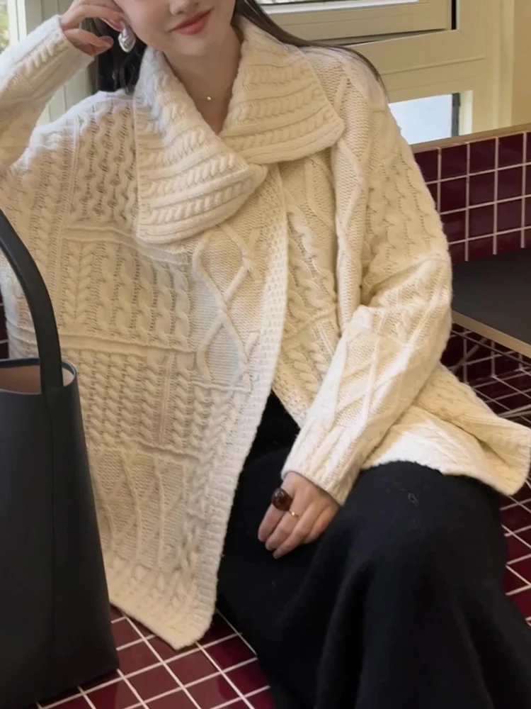 Damski kardigan z dzianiny Ele na jesień i zimę, swobodny sweter z aksamitu Aosphere Bear, z dużym kołnierzem, rozpinany, modny.