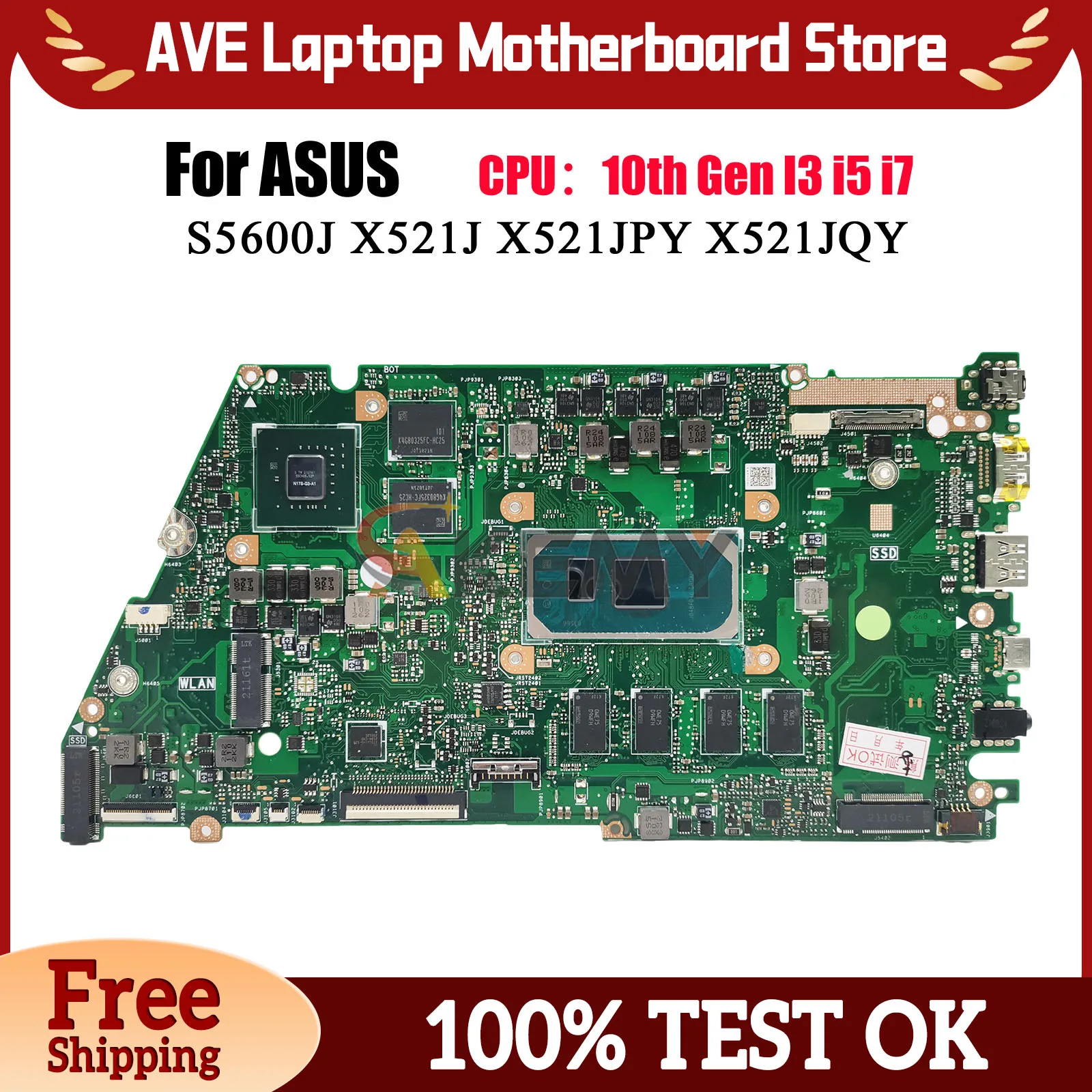X521JQ Laptop Motherboard For ASUS X521JAY X521JQY X521JFY X421J S5600J X521JPY Mainboard 10th Gen I3 i5 i7 100% tests OK stk