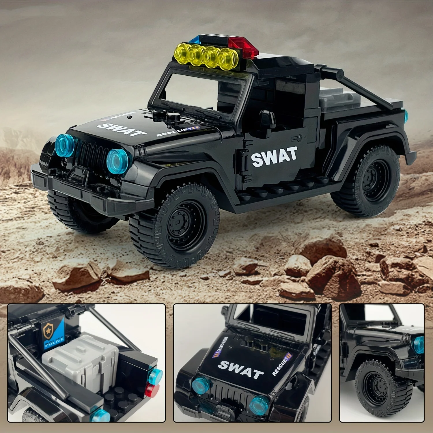 

Черный автомобиль маленькие гранулы Jeep пазл внедорожник модель строительные блоки, праздничный подарок
