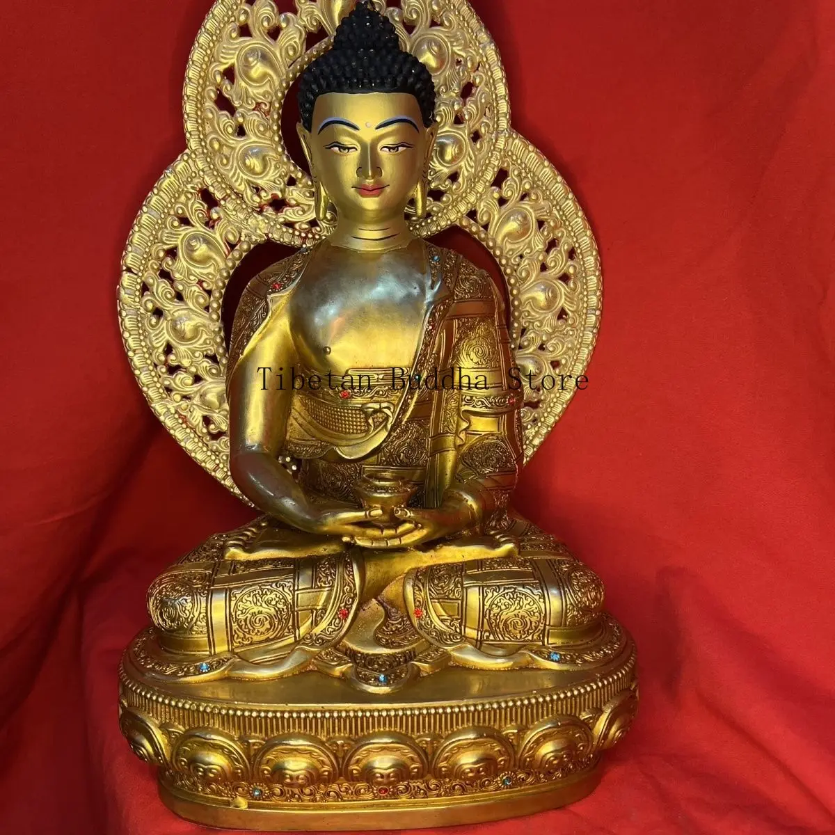 Tibetan Tantra gilt offering one foot of Amitabha Buddha ornament, home use living room bronze statue desktop