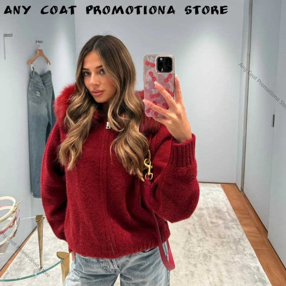 Cardigan for Women Soft Warm Winter Knit Cardigan Fur Trim Women's Clothing with Natural Fur for Travel Daily Wear Elegant